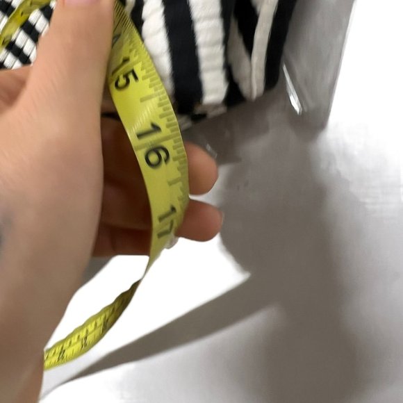 Boston Proper Black White Stripe Ribbed Cold Shoulder High Neck Long Sleeve Top - Picture 7 of 7